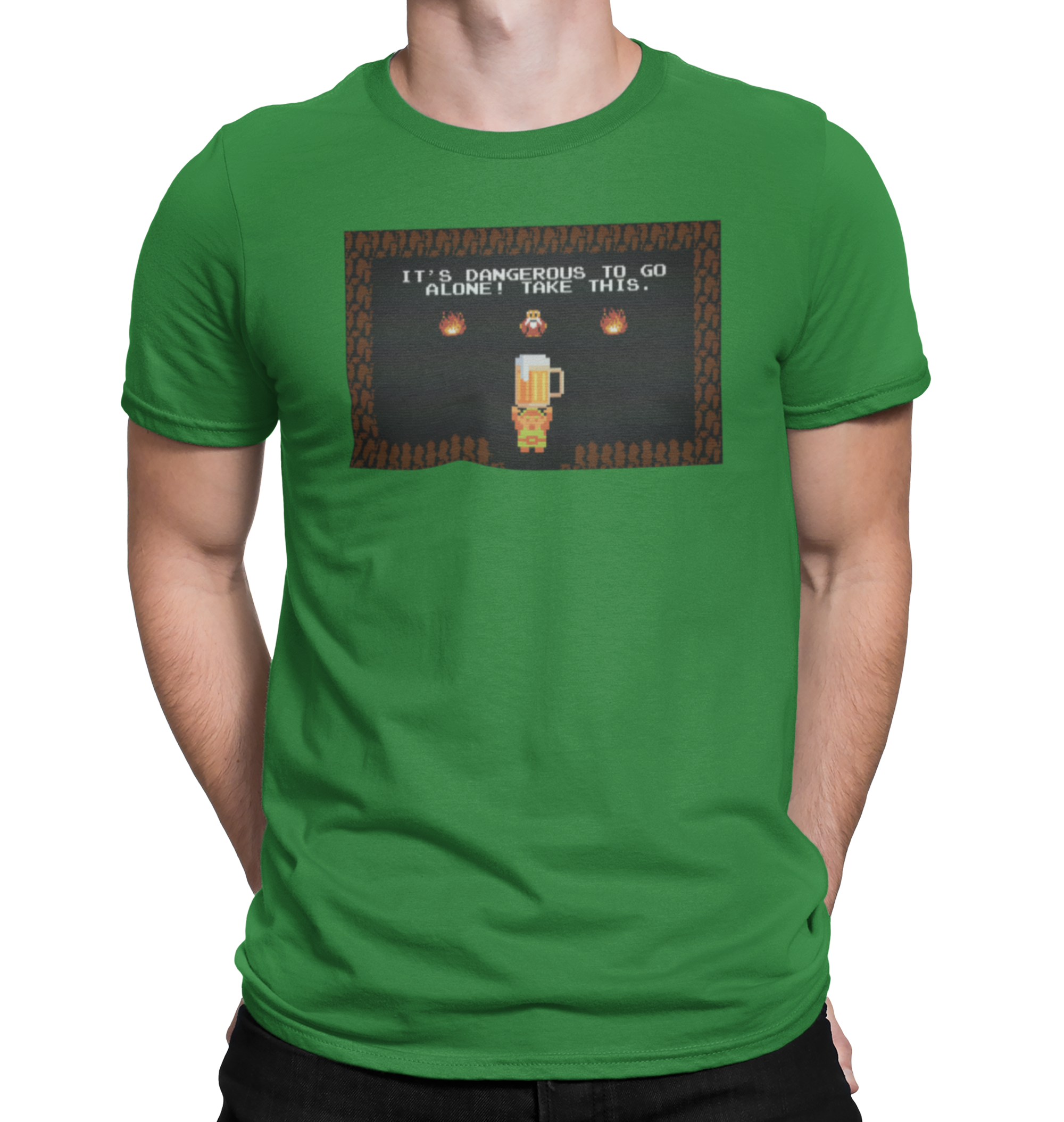 It’s Dangerous To Go Alone beer tee for gamers and drinkers