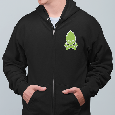 Hop Skull and Crossbones Craft Beer Zip Up Hoodie