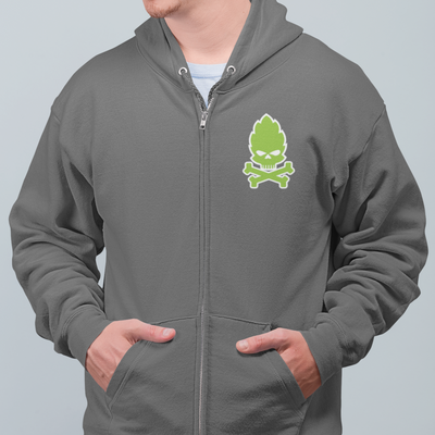 Hop Skull and Crossbones Craft Beer Zip Up Hoodie