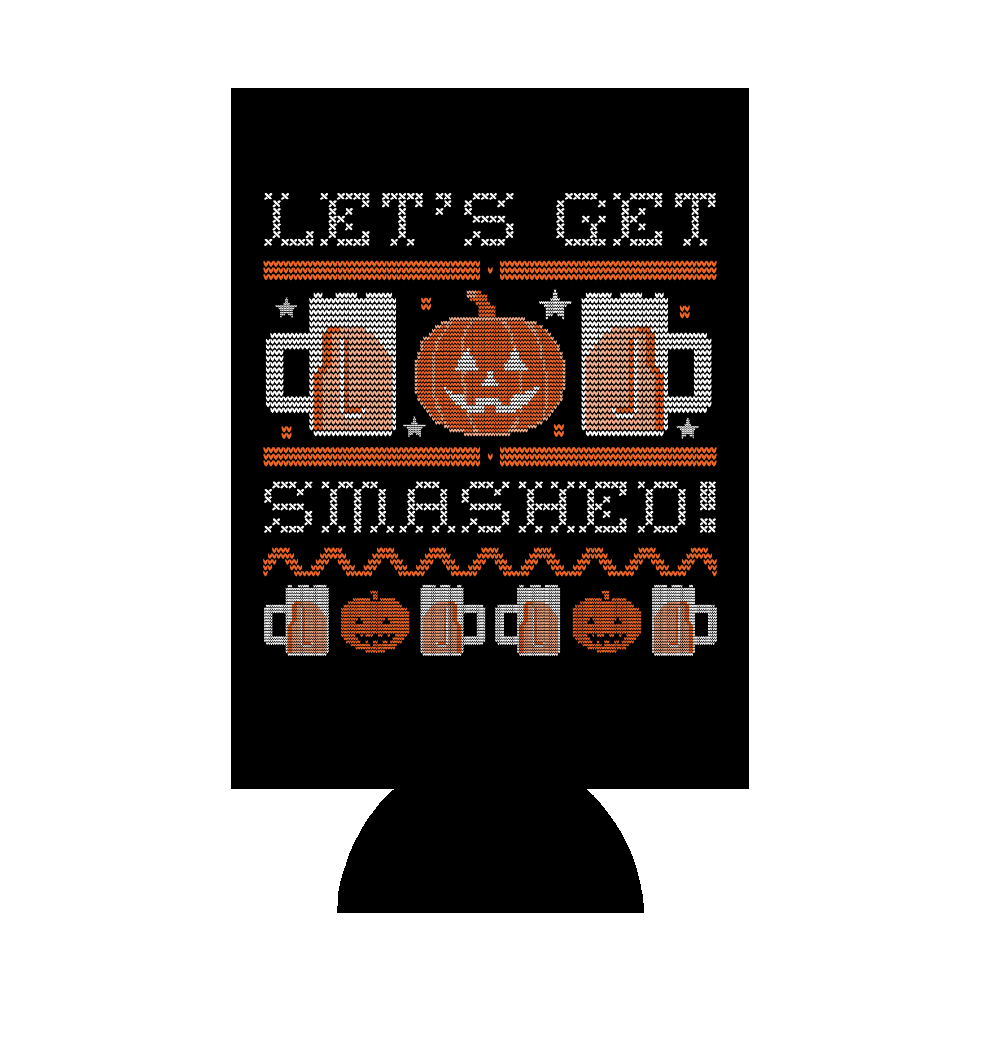 Neoprene can cooler with ugly Halloween sweater and beer pattern