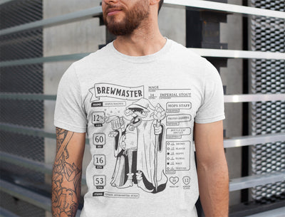 White Brewmaster Character Sheet Homebrewing Beer T-Shirt Model Shot