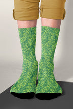 Crew length socks featuring green hops and MORE HOPS slogan