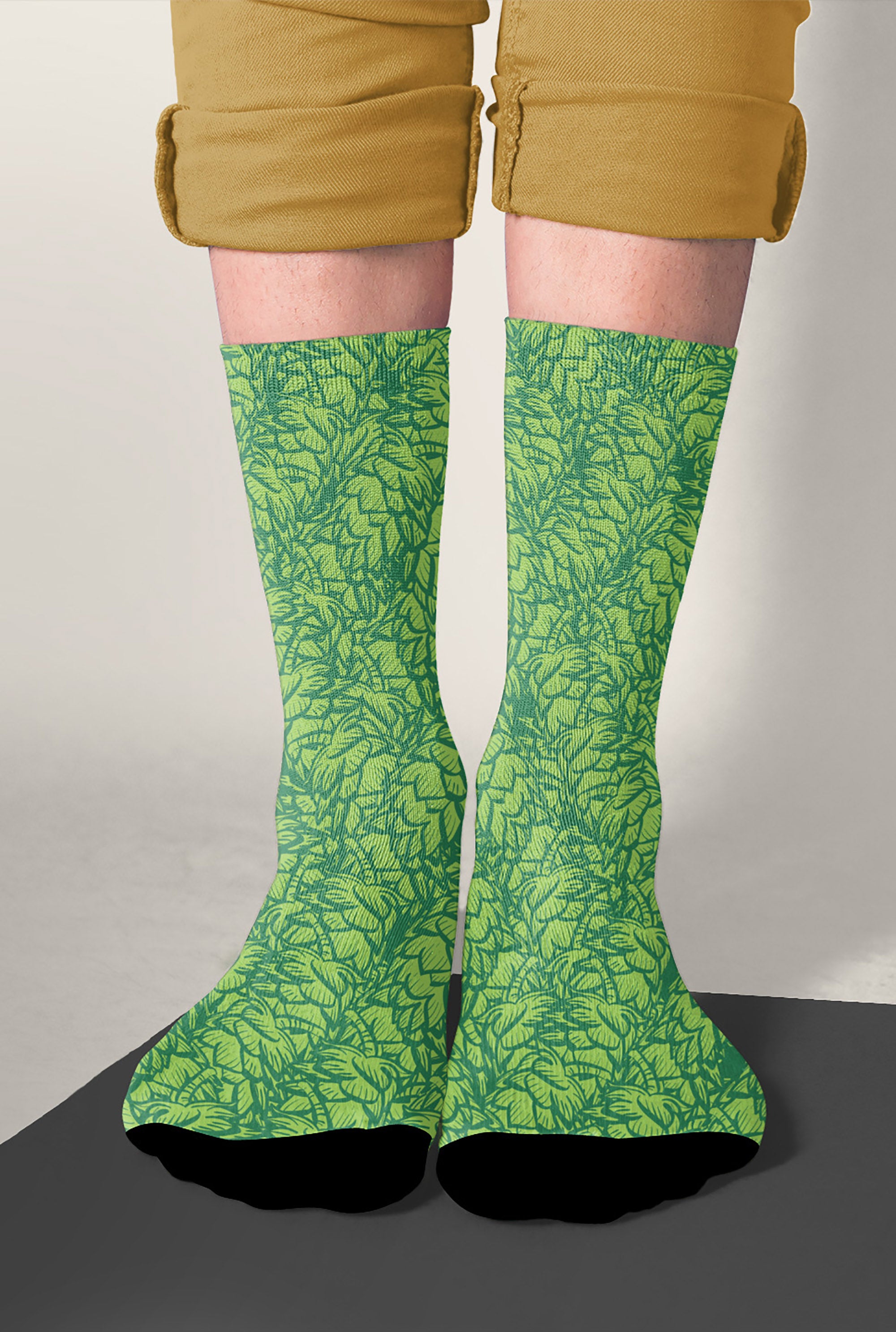 Crew length socks featuring green hops and MORE HOPS slogan