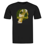 Unisex craft beer shirt with swampy hop creature crawling out of pint