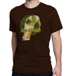 Brown t-shirt with Hop-Thing creature emerging from beer pint graphic