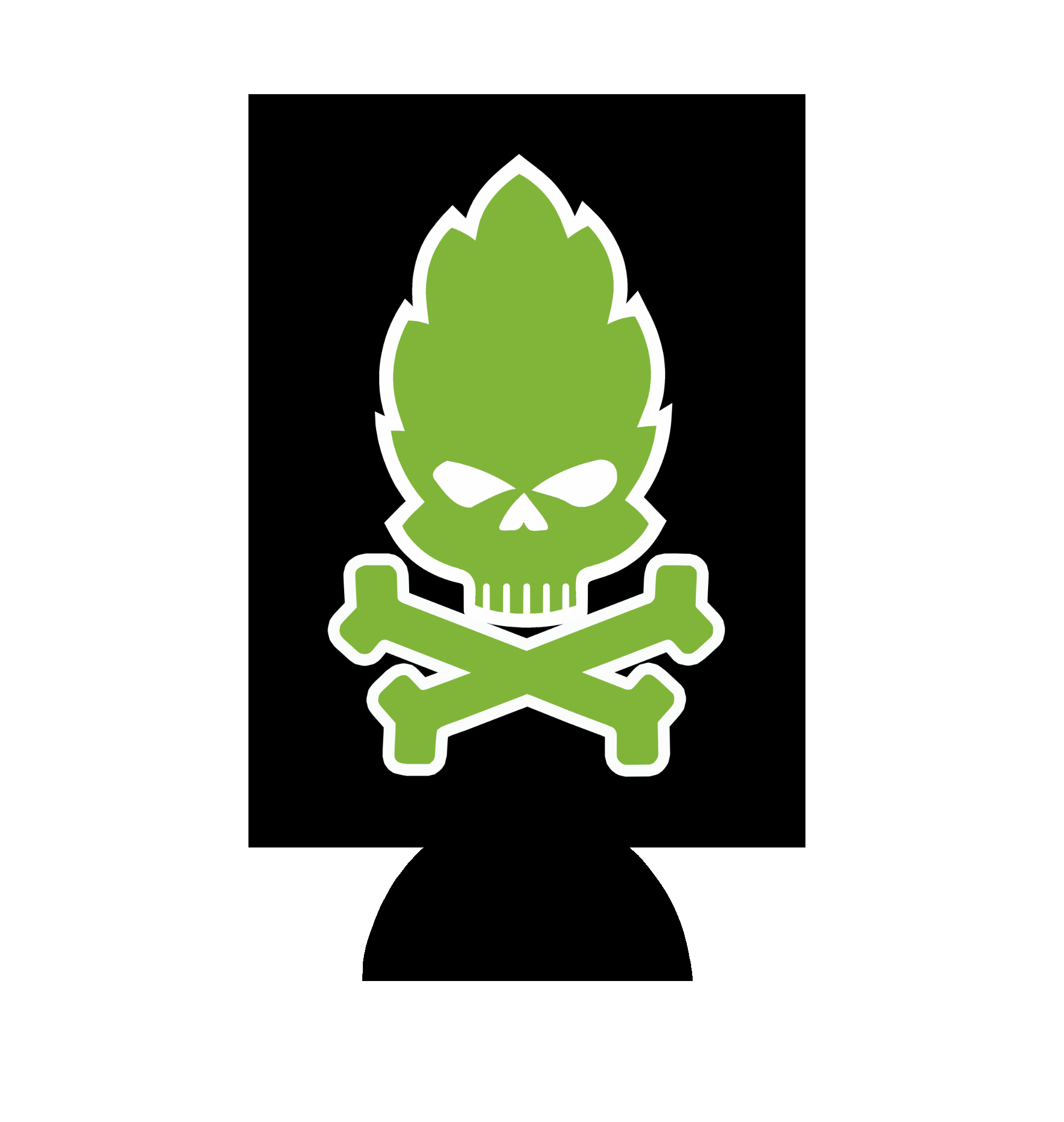 lack can cooler with neon-green hop skull and crossbones design