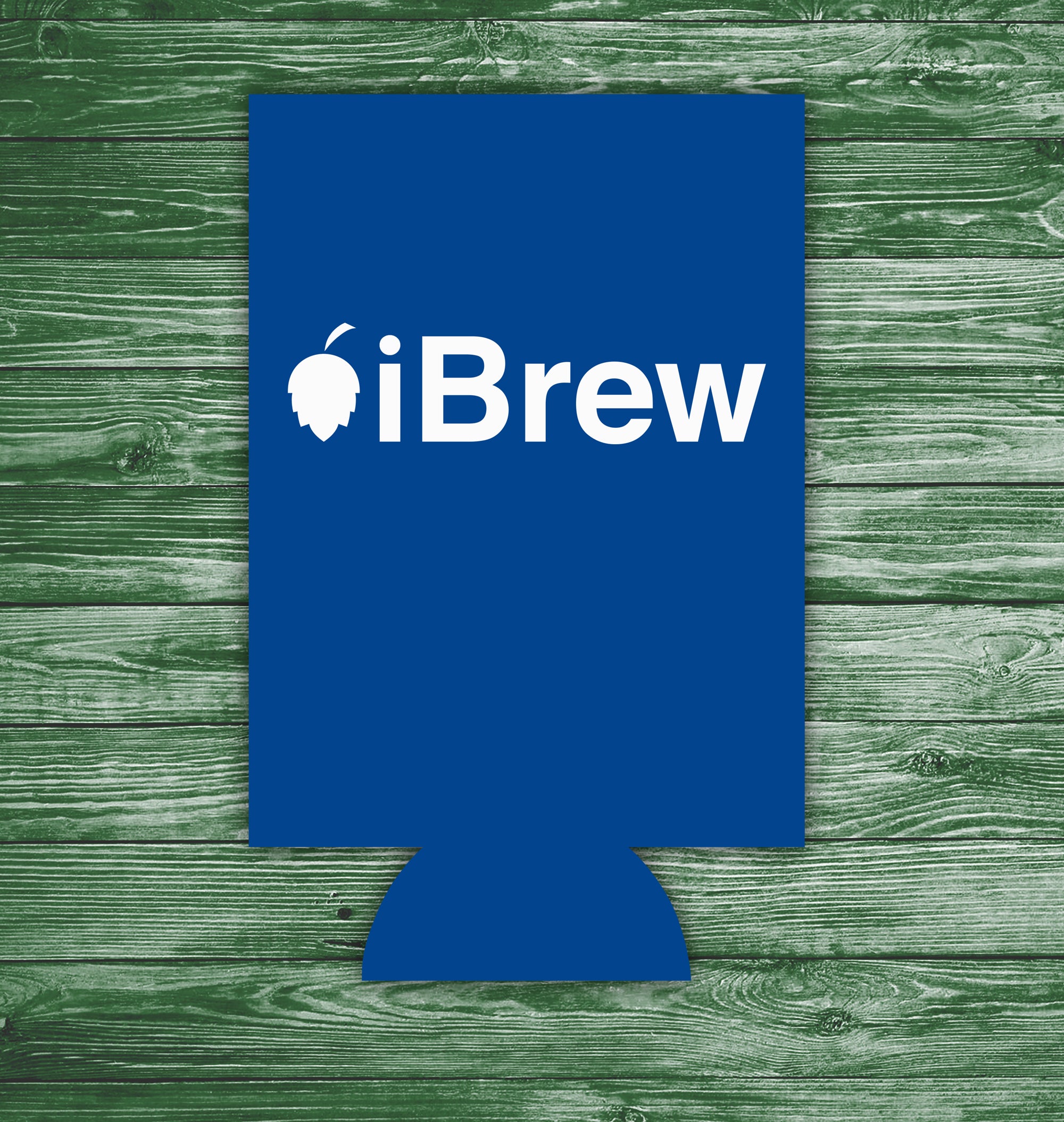 Sleek blue beer koozie with iBrew script