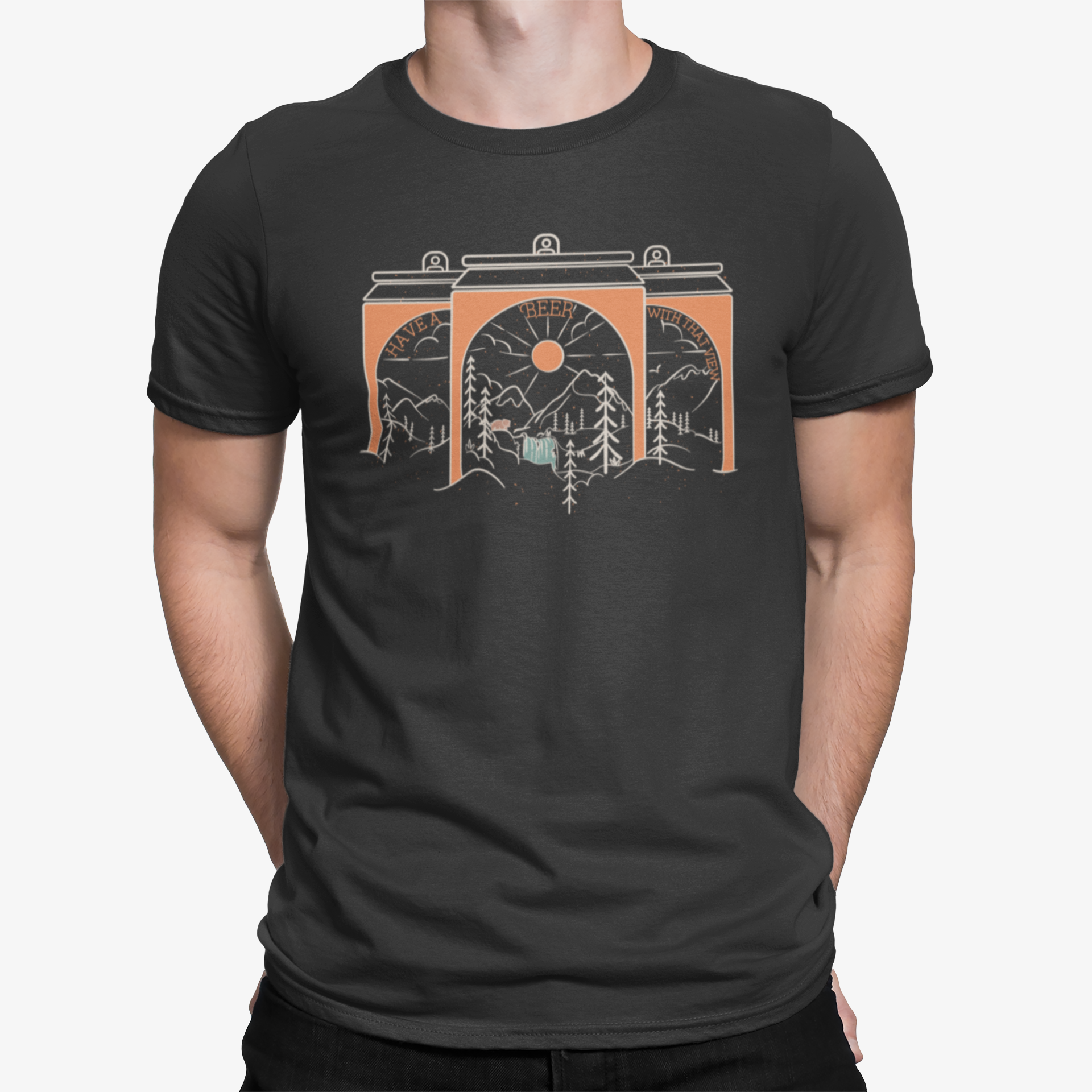 Black scenic beer shirt with Have a Beer With That View text