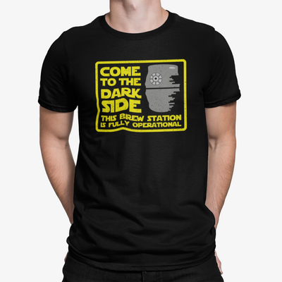 Black beer T-shirt with yellow text reading Come to the Dark Side This Brew Station Is Fully Operational