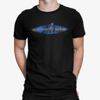 Doctor Brew T-shirt with blue TARDIS-style beer can design