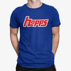 True blue Hopps Homebrewing T-Shirt with retro red and white logo