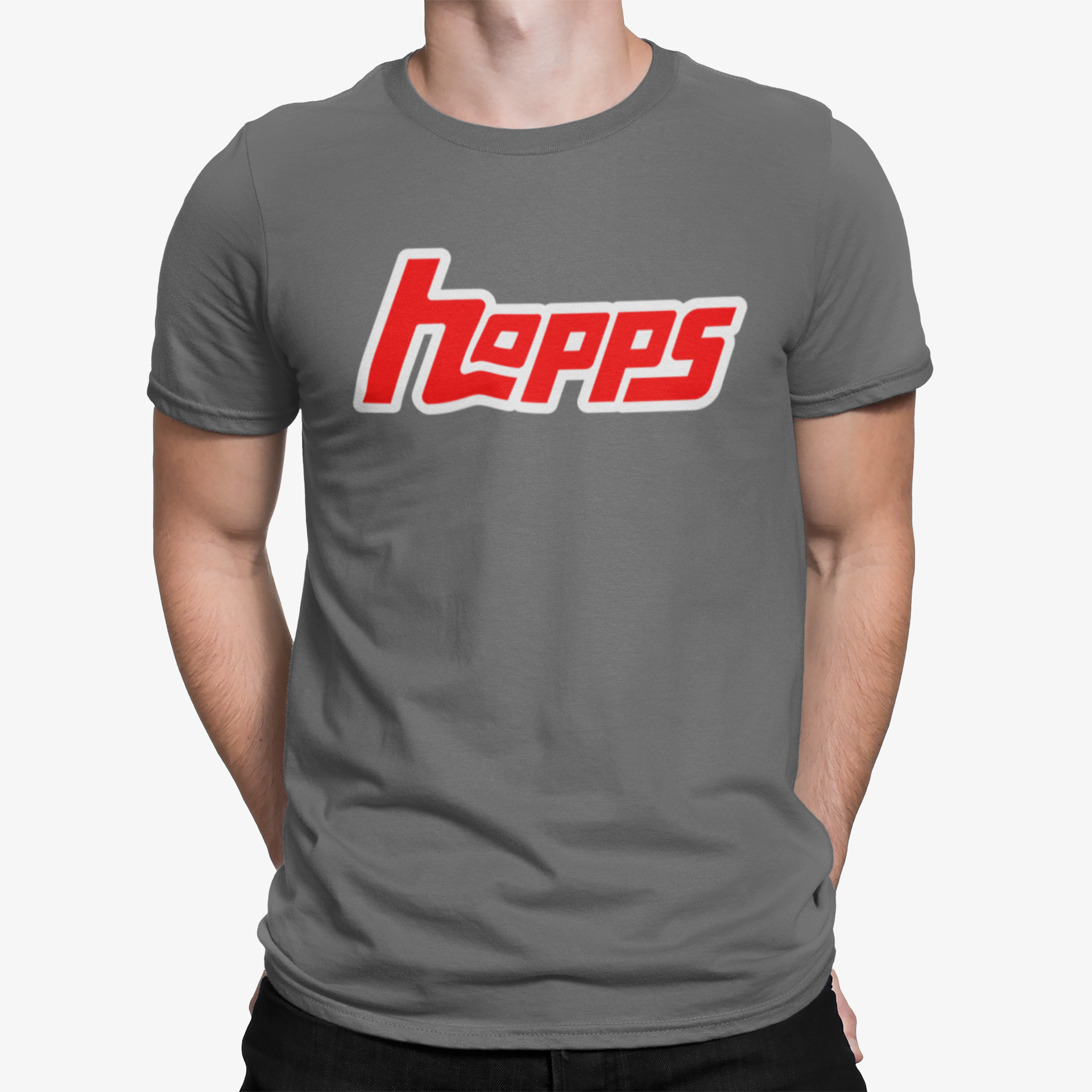 Gray Hopps craft beer tee featuring vintage Topps–style Hopps graphic