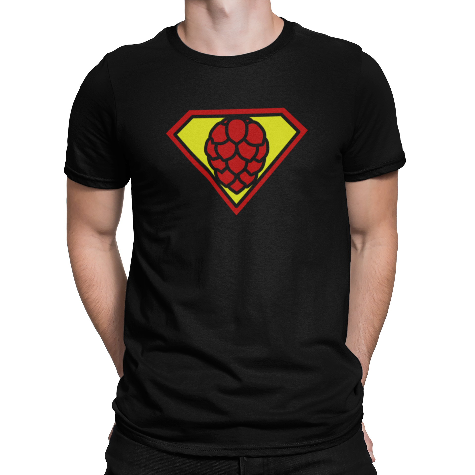 Black ringspun cotton tee featuring SuperHop pentagon hop emblem