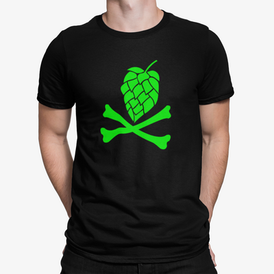 Green Hops and Crossbones Craft Beer Black T-Shirt