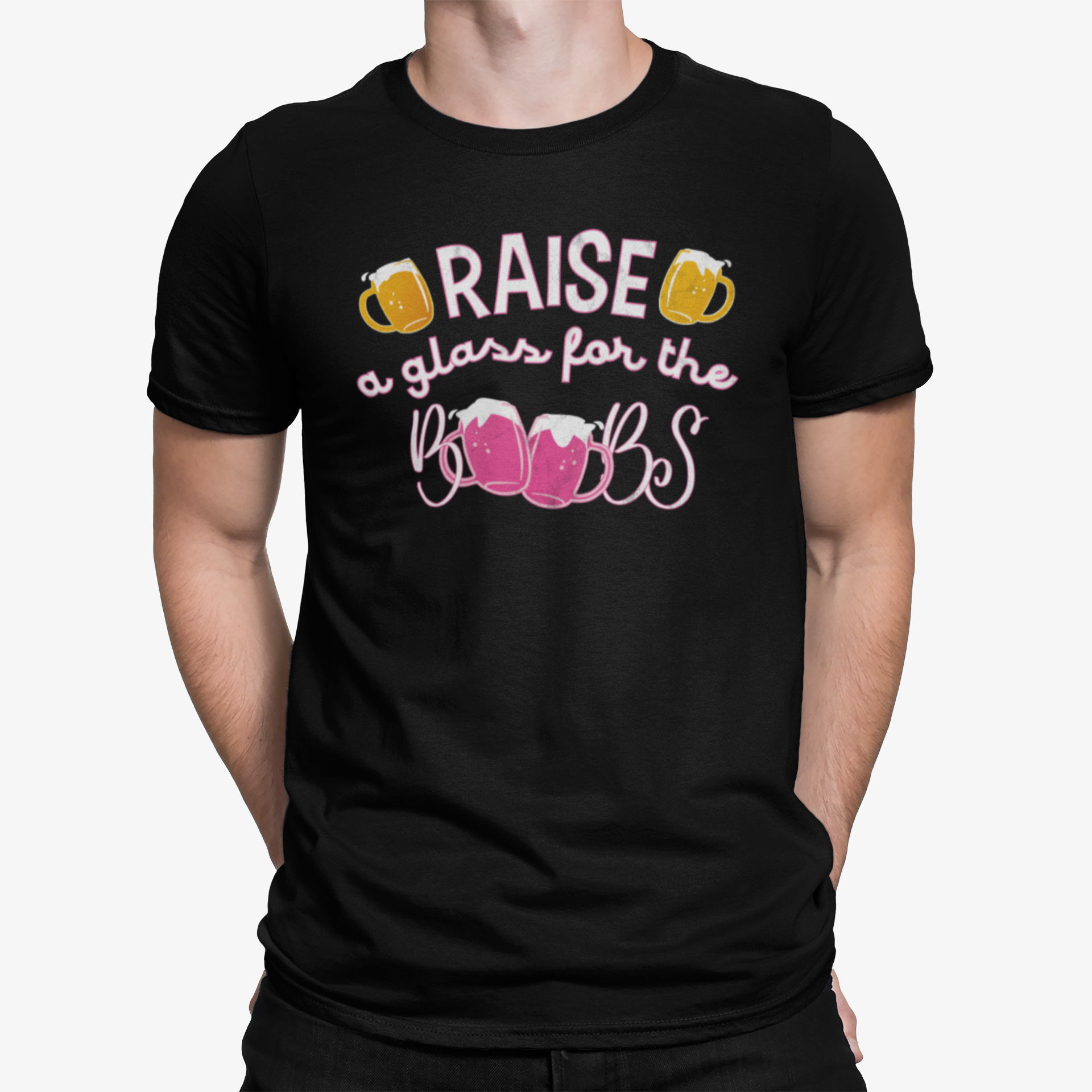 Black Raise A Glass For The Boobs Breast Cancer Awareness T-Shirt