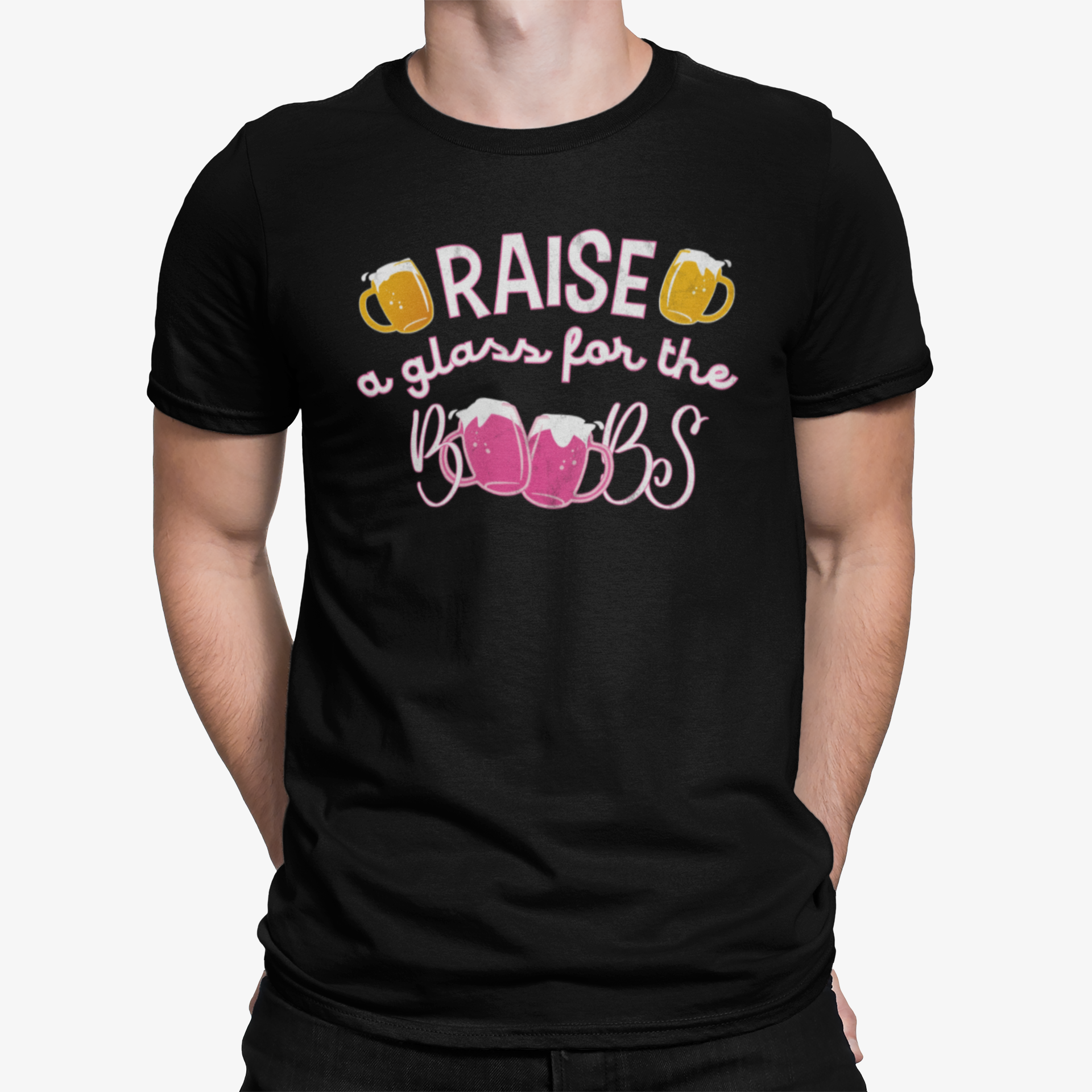 Raise A Glass For The Boobs Breast Cancer Awareness T-Shirt - BrewSwag