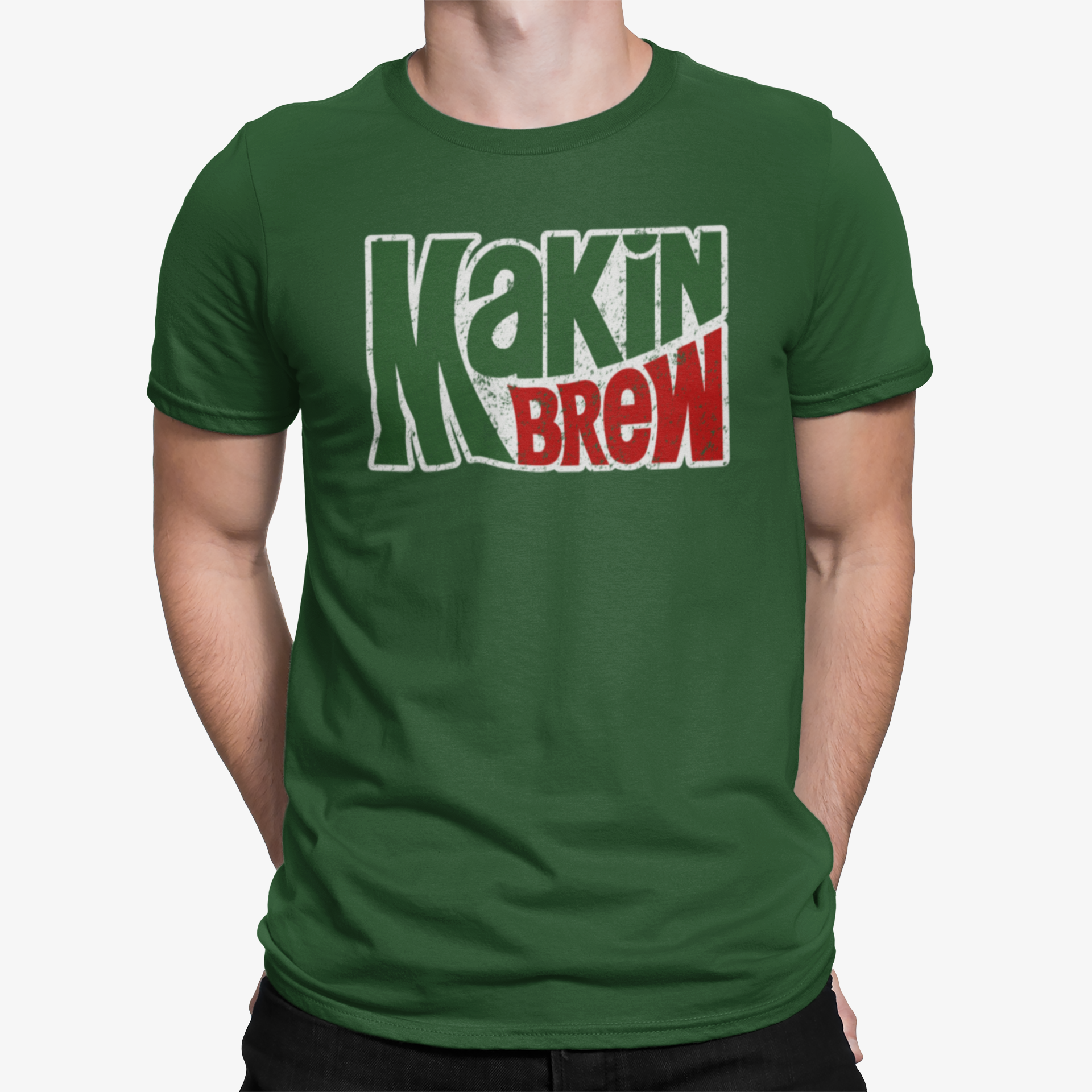 Unisex cotton shirt with bold MAKIN’ and BREW lettering