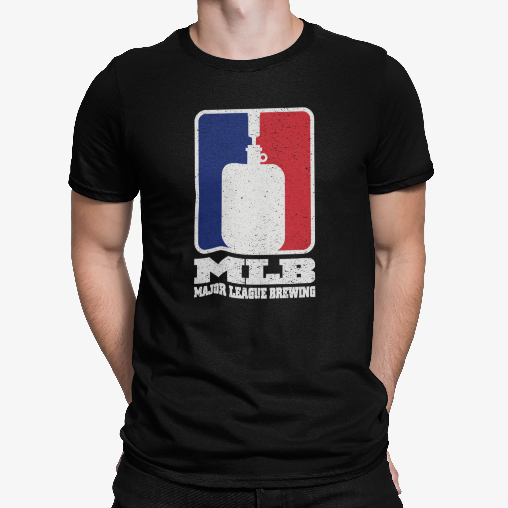 “Black t-shirt with Major League Brewing vintage baseball script