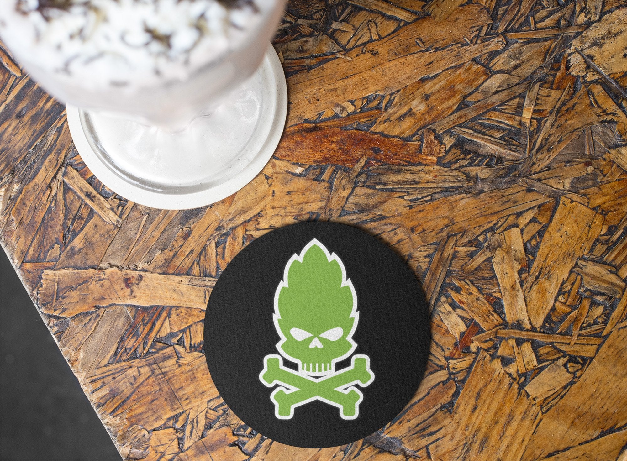 Hop Skull Round Beer Coaster Action Shot Rubber