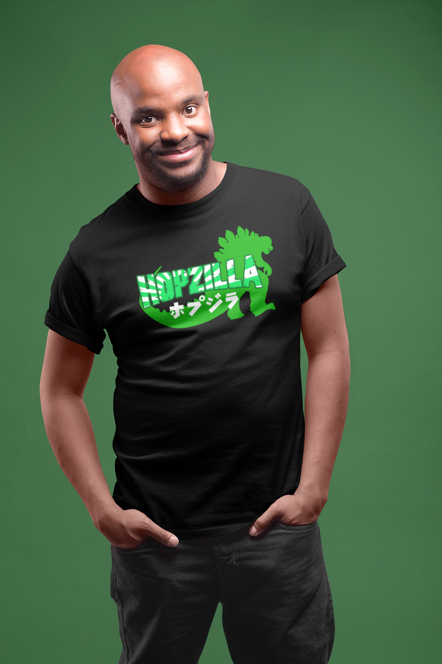 Beer monster shirt on black cotton