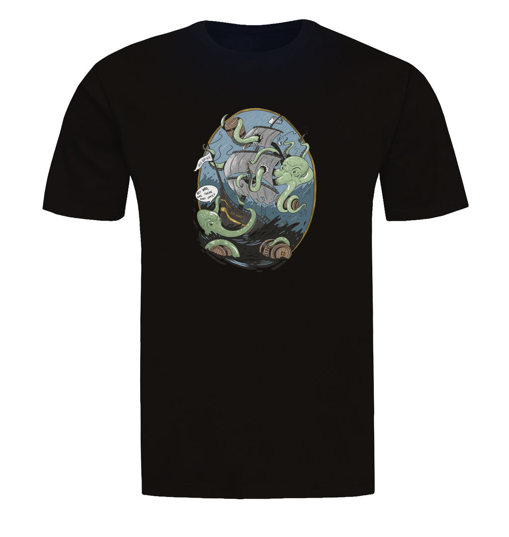 Craft beer parody shirt with sea monster and sinking ship