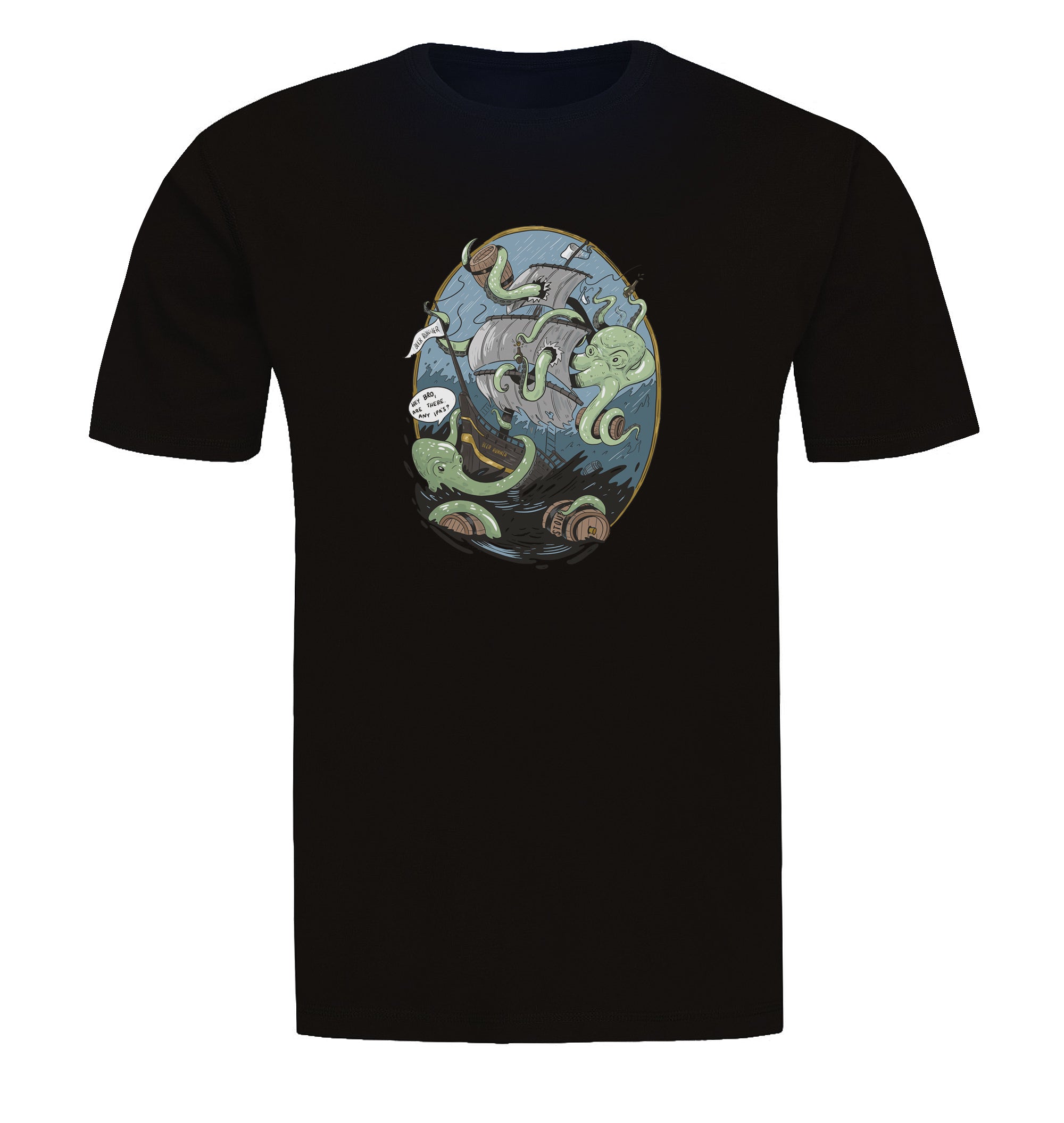 Craft beer parody shirt with sea monster and sinking ship