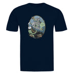 Navy beer t-shirt with tentacle creature and barrels of beer