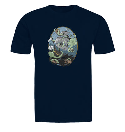 Giant Octopus Wants Beer Navy T-Shirt Flat