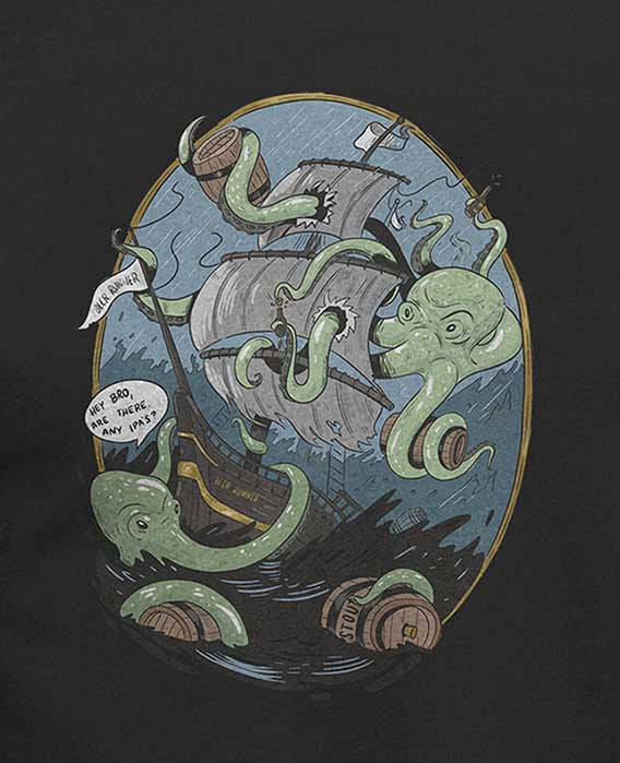 Giant squid beer shirt with kraken and IPA humor
