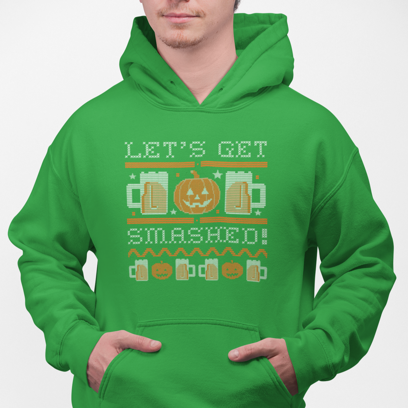 nisex fleece hoodie featuring pumpkins and pints