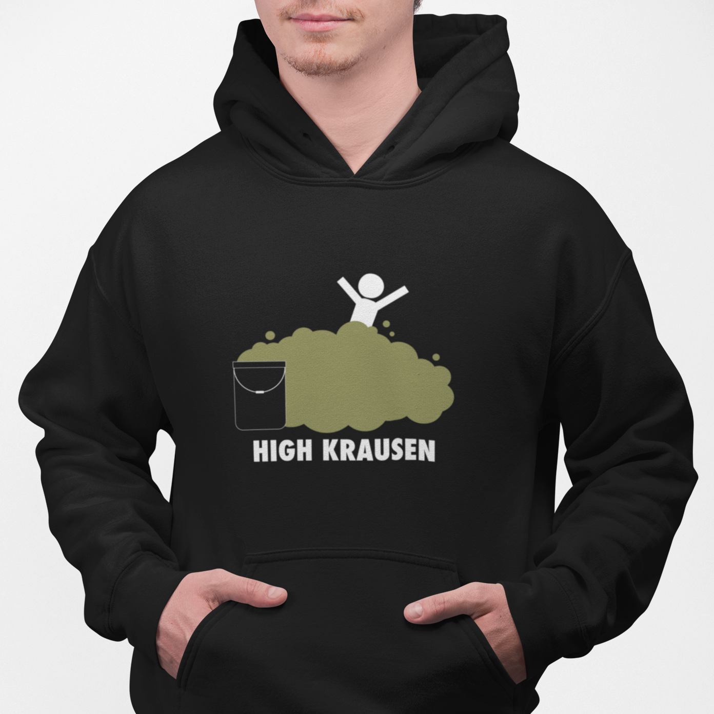 lack pullover hoodie with high krausen foam explosion homebrew graphic