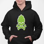 Black pullover hoodie with neon green hop skull and crossbones front 