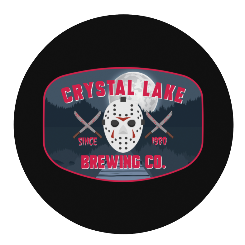 Black Crystal Lake Brewing Company beer coaster with red horror design