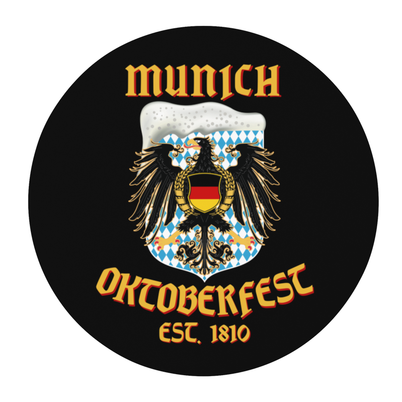Round coaster with Munich Oktoberfest eagle and beer foam graphic