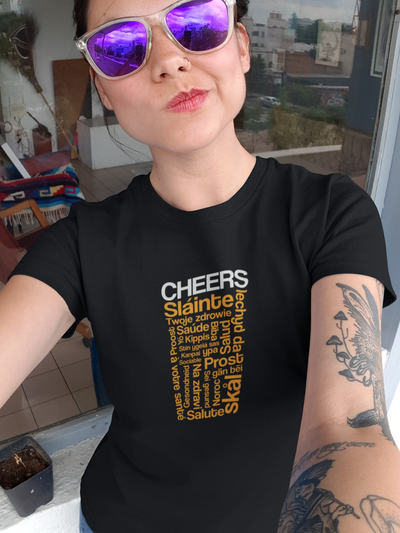 Cheers From Around the World Beer Black Women's T-Shirt action shot