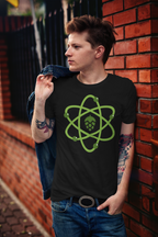 Black T-shirt celebrating the science of beer brewing with a molecular-style design