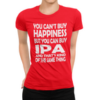 High-contrast white text slogan women's tee for craft-beer enthusiasts