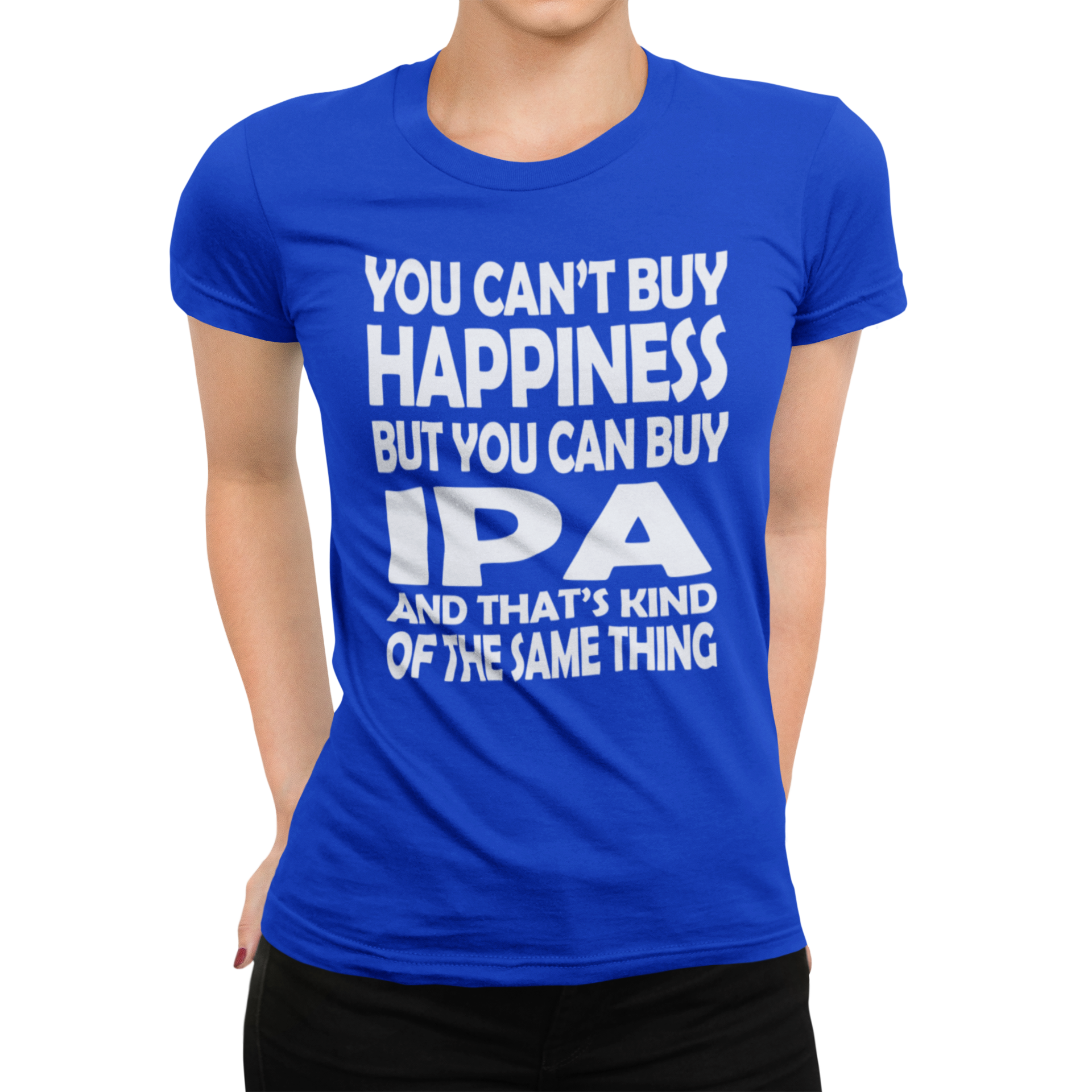 iPA lovers women's shirt with statement text on black, green, navy, and red options