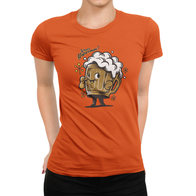 What's Hoppenin' Funny Beer Brew Women's Orange T-Shirt on Women