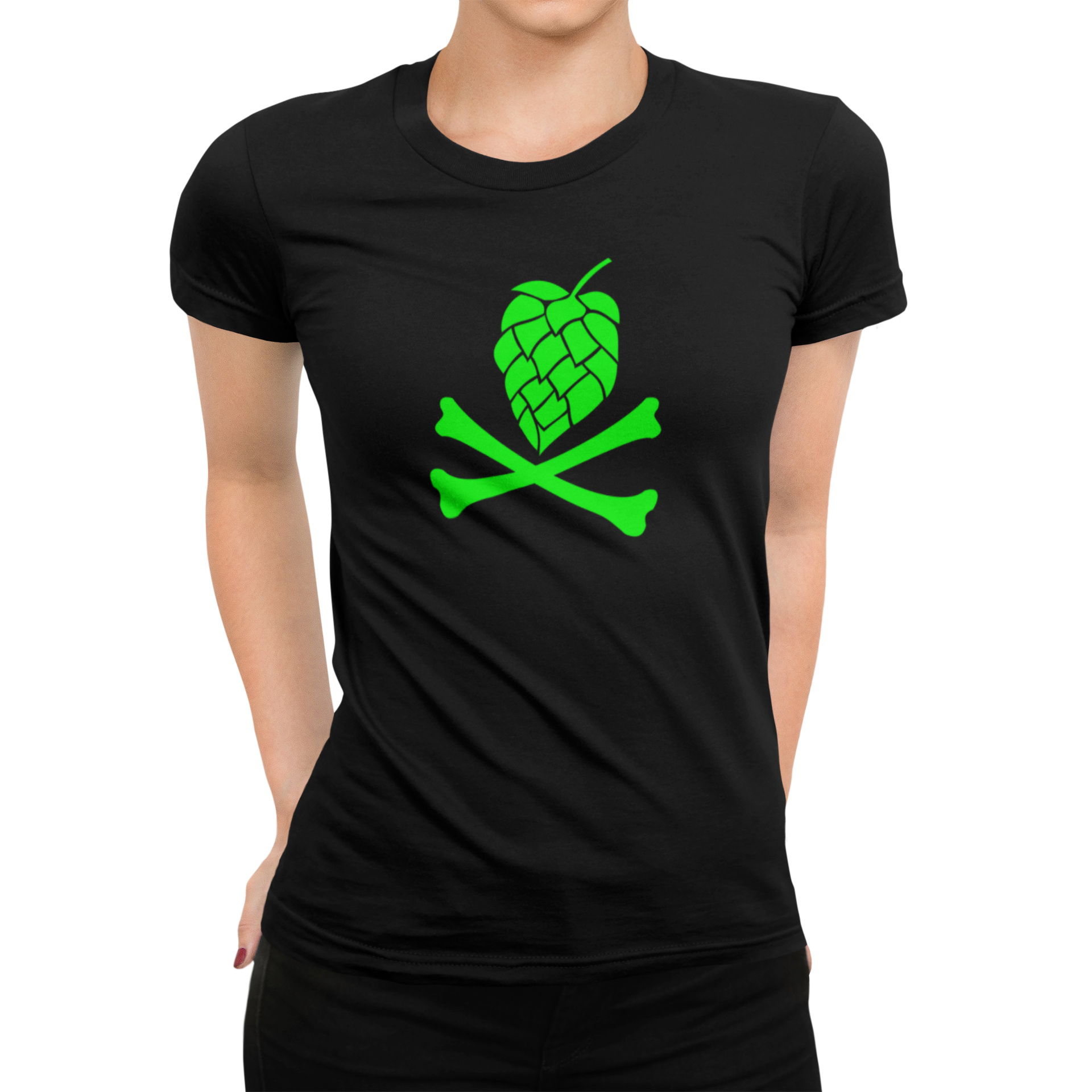 Craft beer shirt with skull and crossbones style hop cone