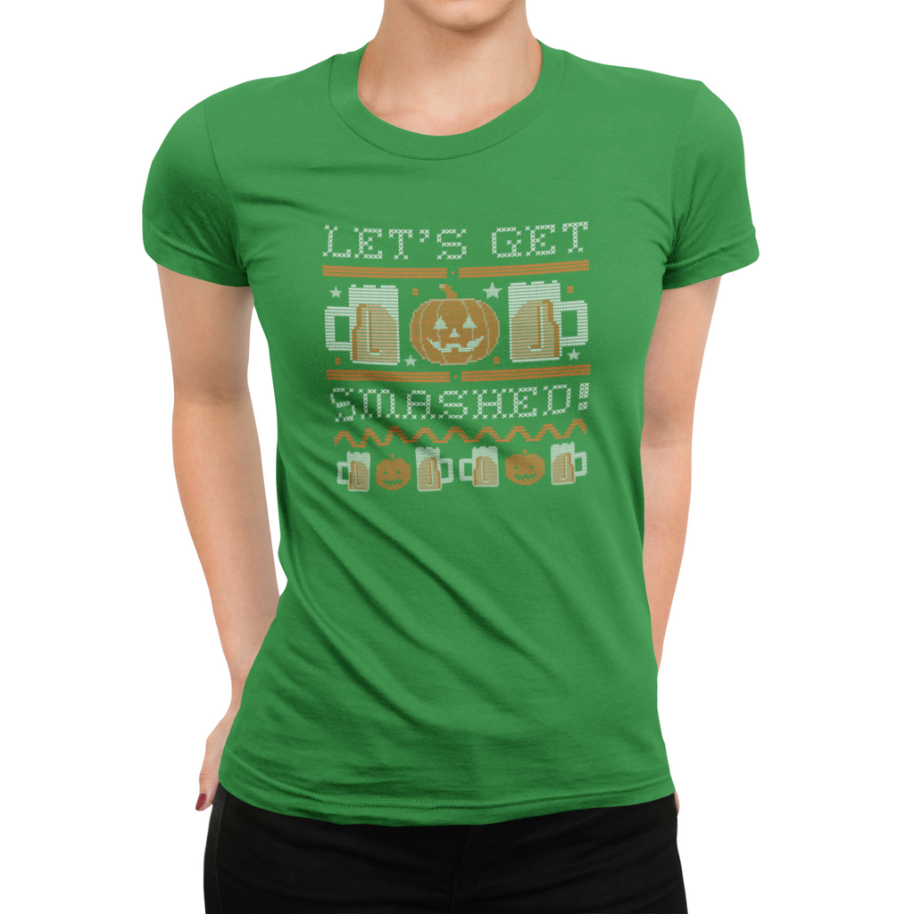 Women's ringspun cotton tee with all-over spooky beer motifs
