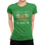 Women's ringspun cotton tee with all-over spooky beer motifs