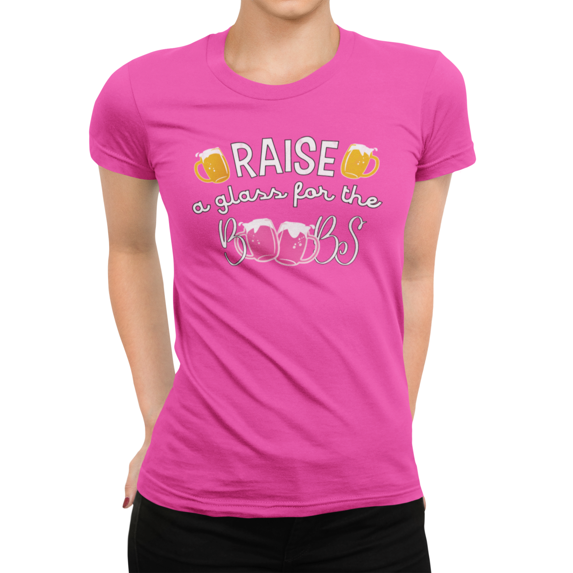 Raise A Glass For The Boobs Breast Cancer Awareness T-Shirt - BrewSwag