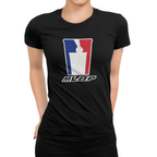 Front view of women's vintage beer pong league graphic tee