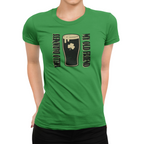 Women's stout lover’s t-shirt with shamrock and Hello Darkness text”