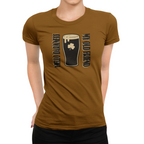 Brown women's craft beer t-shirt with Hello Darkness stout design