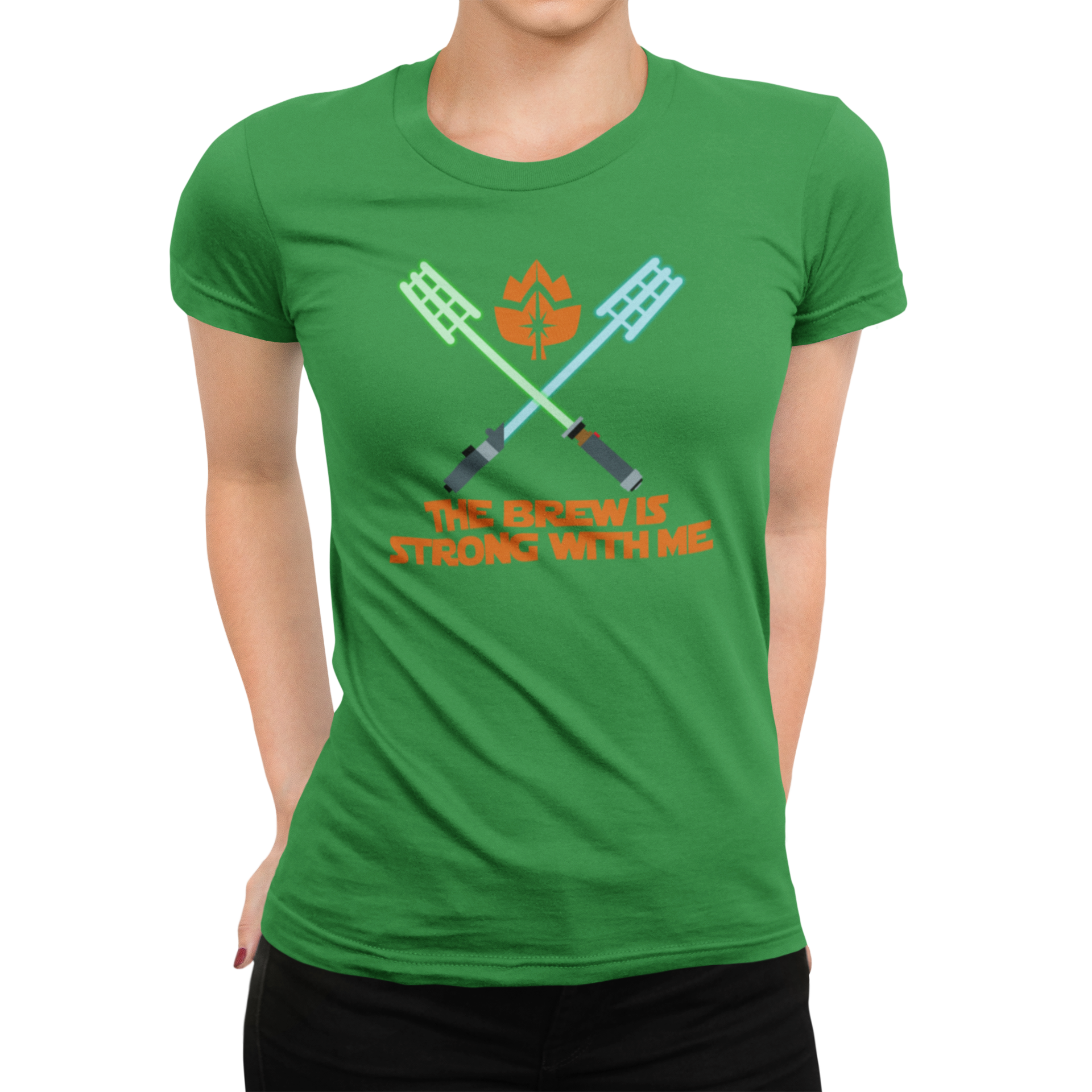 Front view of sci-fi brew t-shirt with crossed mash paddles design