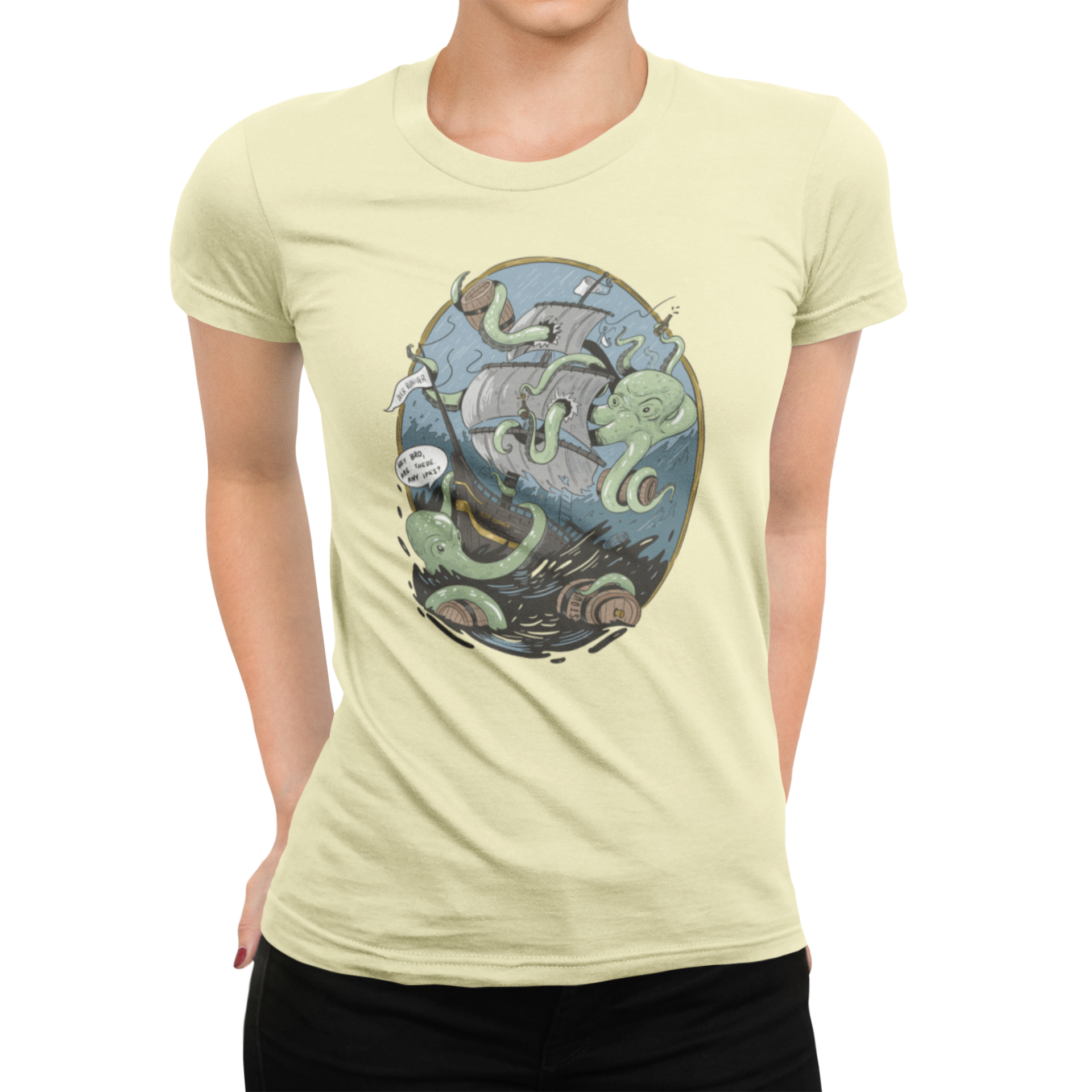 Funny nautical beer shirt featuring kraken and shipwreck