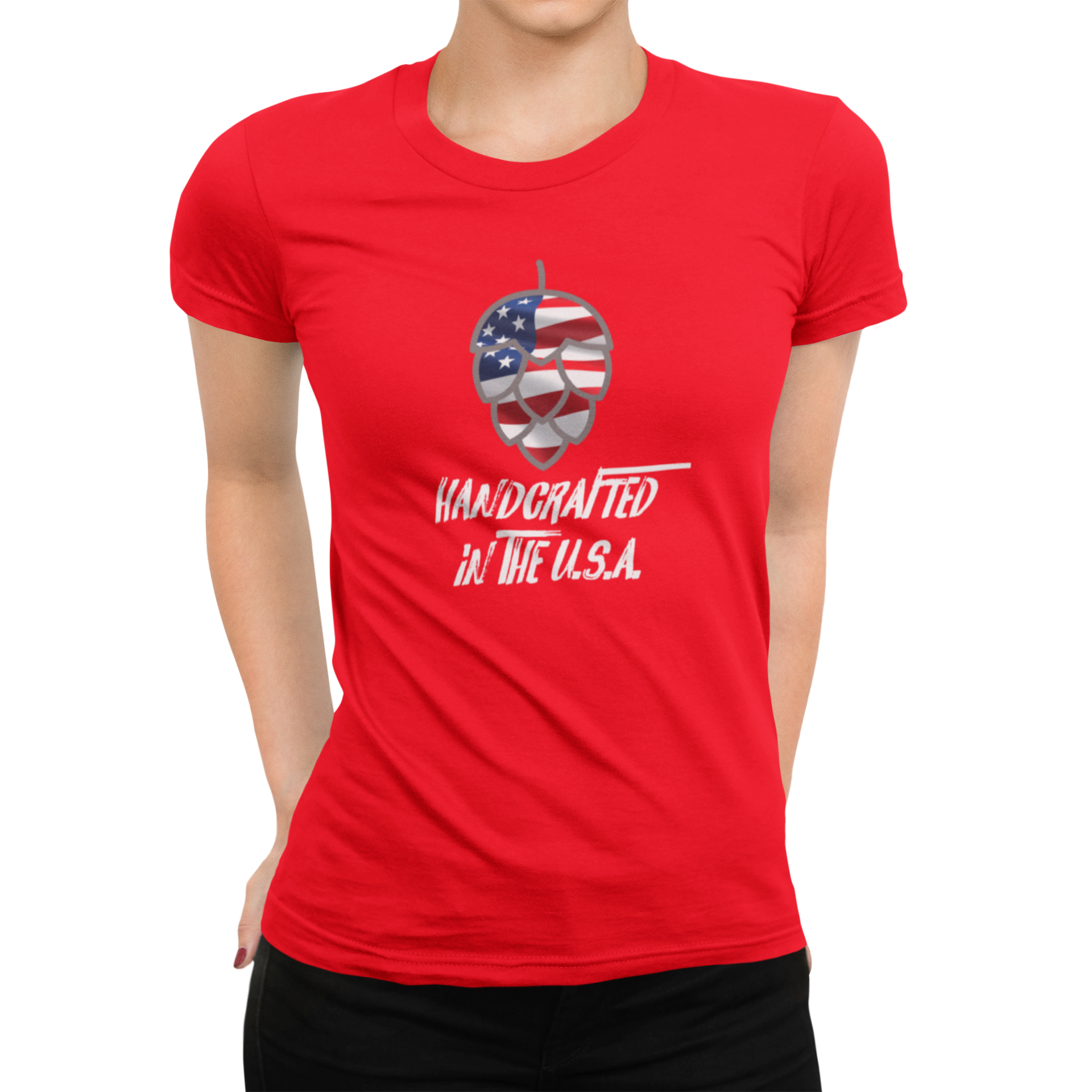 Red craft beer shirt with Handcrafted in the USA brew design