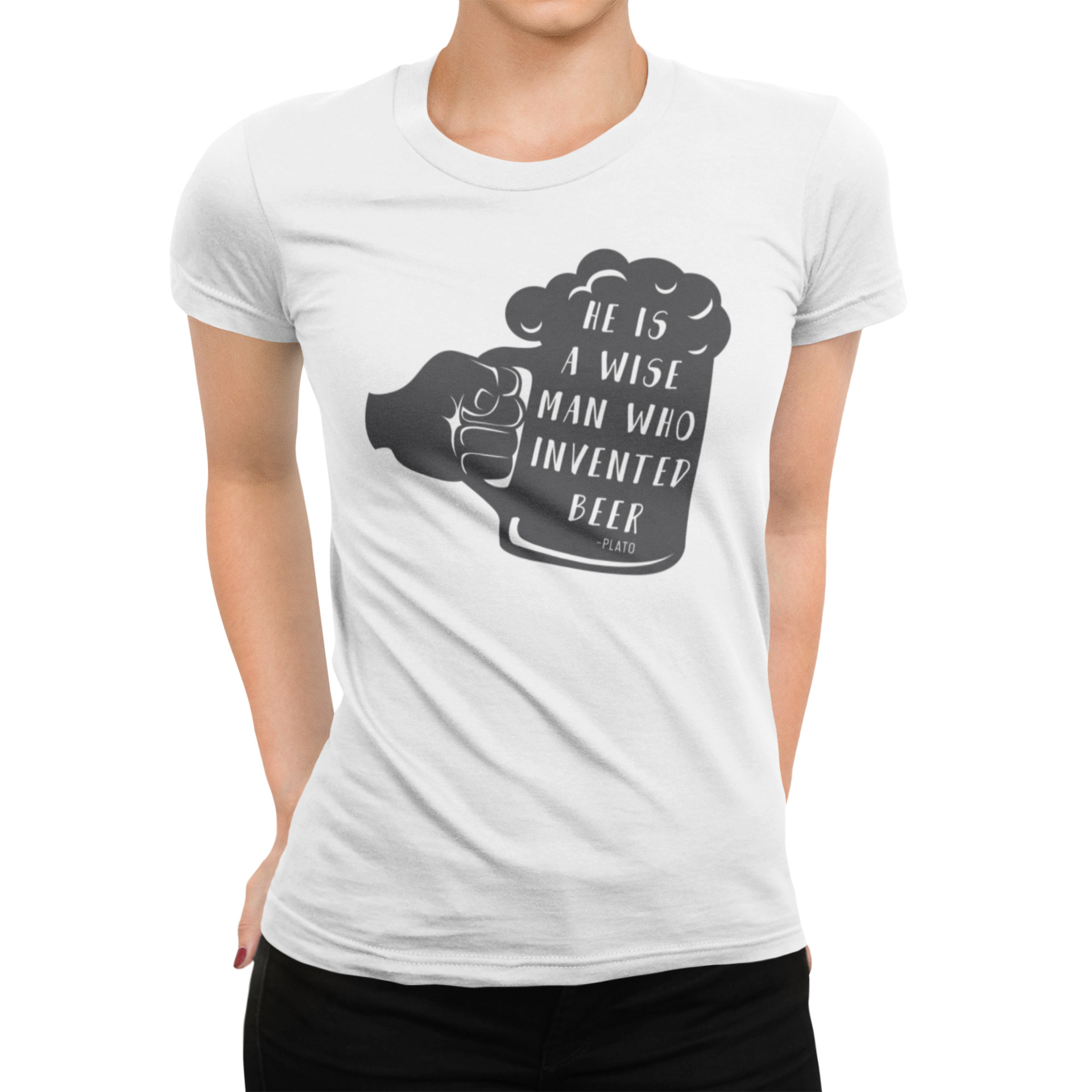 Funny women's beer t-shirt for pub philosophers with Plato attribution